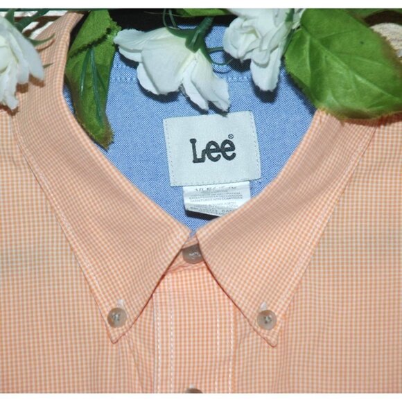 Lee Men's Orange Peach Shirt Size XXL Long Sleeve Button Down Micro Check Pocket - Picture 3 of 9